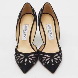 Pre Owned Jimmy Choo Black/Silver Suede and Glitters Pointed Pumps Size 37