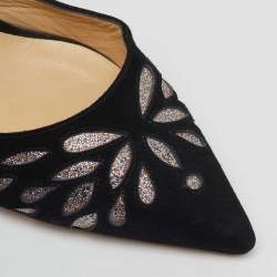 Pre Owned Jimmy Choo Black/Silver Suede and Glitters Pointed Pumps Size 37