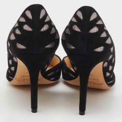 Pre Owned Jimmy Choo Black/Silver Suede and Glitters Pointed Pumps Size 37