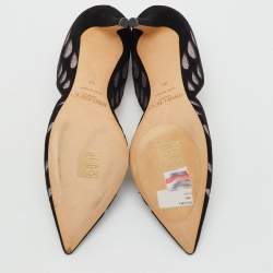 Pre Owned Jimmy Choo Black/Silver Suede and Glitters Pointed Pumps Size 37