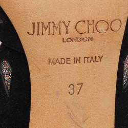 Pre Owned Jimmy Choo Black/Silver Suede and Glitters Pointed Pumps Size 37