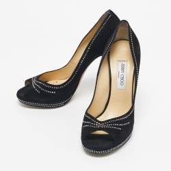 Pre Owned Jimmy Choo Black Suede Studded Peep Toe Pumps Size 41