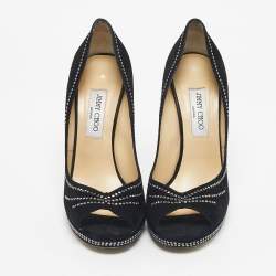 Pre Owned Jimmy Choo Black Suede Studded Peep Toe Pumps Size 41