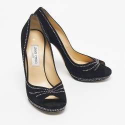 Pre Owned Jimmy Choo Black Suede Studded Peep Toe Pumps Size 41