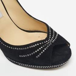 Pre Owned Jimmy Choo Black Suede Studded Peep Toe Pumps Size 41