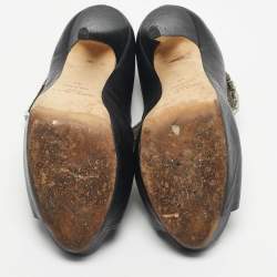 Pre Owned Jimmy Choo Black Leather Crystal Embellished Ankle Cuff Pumps Size 40