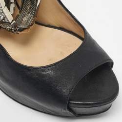Pre Owned Jimmy Choo Black Leather Crystal Embellished Ankle Cuff Pumps Size 40