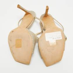 Pre Owned Jimmy Choo Metallic Gold Coarse Glitter Anise Slide Sandals Size 36