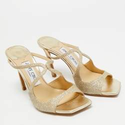 Pre Owned Jimmy Choo Metallic Gold Coarse Glitter Anise Slide Sandals Size 36