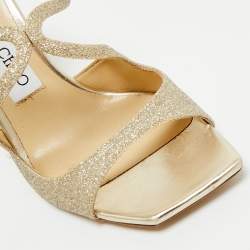 Pre Owned Jimmy Choo Metallic Gold Coarse Glitter Anise Slide Sandals Size 36