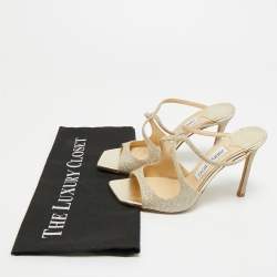 Pre Owned Jimmy Choo Metallic Gold Coarse Glitter Anise Slide Sandals Size 36