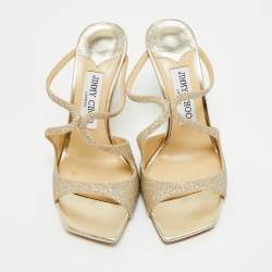 Pre Owned Jimmy Choo Metallic Gold Coarse Glitter Anise Slide Sandals Size 36
