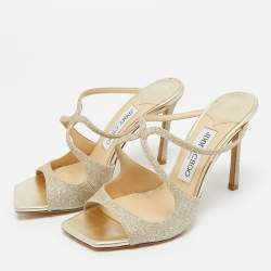 Pre Owned Jimmy Choo Metallic Gold Coarse Glitter Anise Slide Sandals Size 36