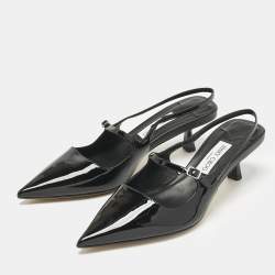 مملوكة مسبقًا حذاء كعب خلفي جيمي تشو جلد أسود لامع ديدي مقاس 42