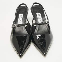 مملوكة مسبقًا حذاء كعب خلفي جيمي تشو جلد أسود لامع ديدي مقاس 42