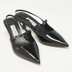 مملوكة مسبقًا حذاء كعب خلفي جيمي تشو جلد أسود لامع ديدي مقاس 42