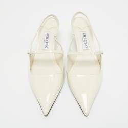 Pre Owned Jimmy Choo Cream Patent Didi Slingback Pointed Pumps Size 42