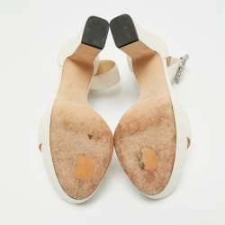 Pre Owned Jimmy Choo Cream Leather Crystal Embellished Ankle Strap Sandals Size 39