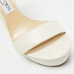 Pre Owned Jimmy Choo Cream Leather Crystal Embellished Ankle Strap Sandals Size 39