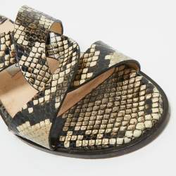 Pre Owned Jimmy Choo Beige Python Embossed Leather Atia Flat Slide Size 36