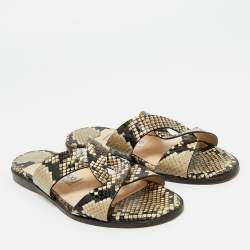 Pre Owned Jimmy Choo Beige Python Embossed Leather Atia Flat Slide Size 36