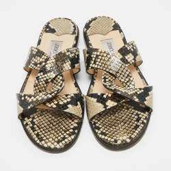 Pre Owned Jimmy Choo Beige Python Embossed Leather Atia Flat Slide Size 36