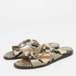 Pre Owned Jimmy Choo Beige Python Embossed Leather Atia Flat Slide Size 36