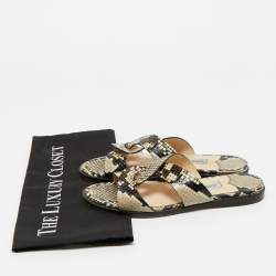 Pre Owned Jimmy Choo Beige Python Embossed Leather Atia Flat Slide Size 36