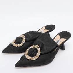 Pre Owned Jimmy Choo Black Jacquard Lulla Mules Size 36