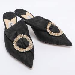 Pre Owned Jimmy Choo Black Jacquard Lulla Mules Size 36