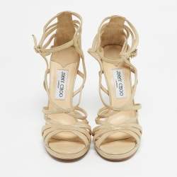 Pre Owned Jimmy Choo Light Gold Laminated Suede Strappy Sandals Size 39