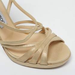 Pre Owned Jimmy Choo Light Gold Laminated Suede Strappy Sandals Size 39