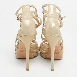 Pre Owned Jimmy Choo Light Gold Laminated Suede Strappy Sandals Size 39