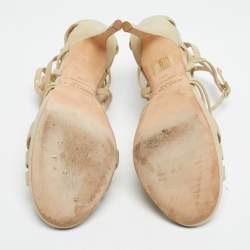 Pre Owned Jimmy Choo Light Gold Laminated Suede Strappy Sandals Size 39