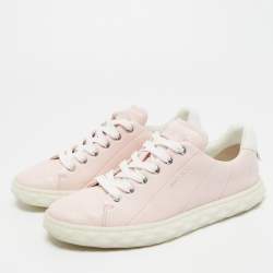 Pre Owned Jimmy Choo Light Pink Leather Diamond Low Top Sneakers Size 36