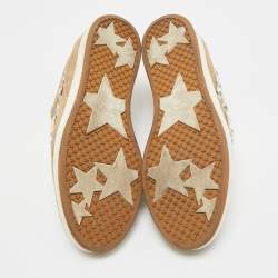 Pre Owned Jimmy Choo Beige Suede Miami Crystal Embellished Low Top Sneakers Size 38