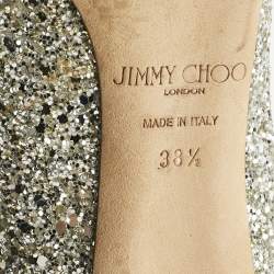 Pre Owned Jimmy Choo Metallic Silver Coarse Glitter Romy Pointed Toe Pumps Size 38.5