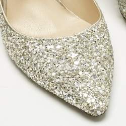 Pre Owned Jimmy Choo Metallic Silver Coarse Glitter Romy Pointed Toe Pumps Size 38.5