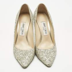 Pre Owned Jimmy Choo Metallic Silver Coarse Glitter Romy Pointed Toe Pumps Size 38.5