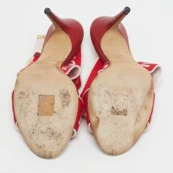 Pre Owned Jimmy Choo Red Canvas Bailey Ankle Wrap Sandals Size 38