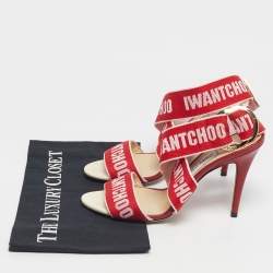 Pre Owned Jimmy Choo Red Canvas Bailey Ankle Wrap Sandals Size 38