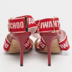 Pre Owned Jimmy Choo Red Canvas Bailey Ankle Wrap Sandals Size 38
