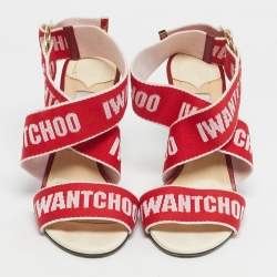 Pre Owned Jimmy Choo Red Canvas Bailey Ankle Wrap Sandals Size 38