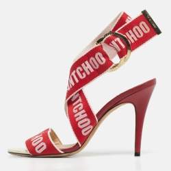 Pre Owned Jimmy Choo Red Canvas Bailey Ankle Wrap Sandals Size 38