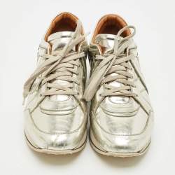 Pre Owned Jimmy Choo Gold  Croc Embossed Leather Miami Lace Up Sneakers Size 37.5