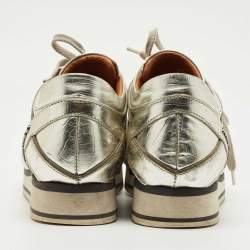 Pre Owned Jimmy Choo Gold  Croc Embossed Leather Miami Lace Up Sneakers Size 37.5