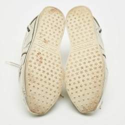 Pre Owned Jimmy Choo Gold  Croc Embossed Leather Miami Lace Up Sneakers Size 37.5