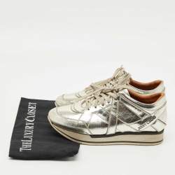 Pre Owned Jimmy Choo Gold  Croc Embossed Leather Miami Lace Up Sneakers Size 37.5