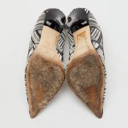 Pre Owned Jimmy Choo Black/White Geometric Print Woven Fabric and Patent Leather Abel Pumps Size 36.5