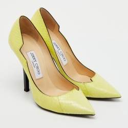 Pre Owned Jimmy Choo Lemon Yellow Elaphe Pumps Size 35.5